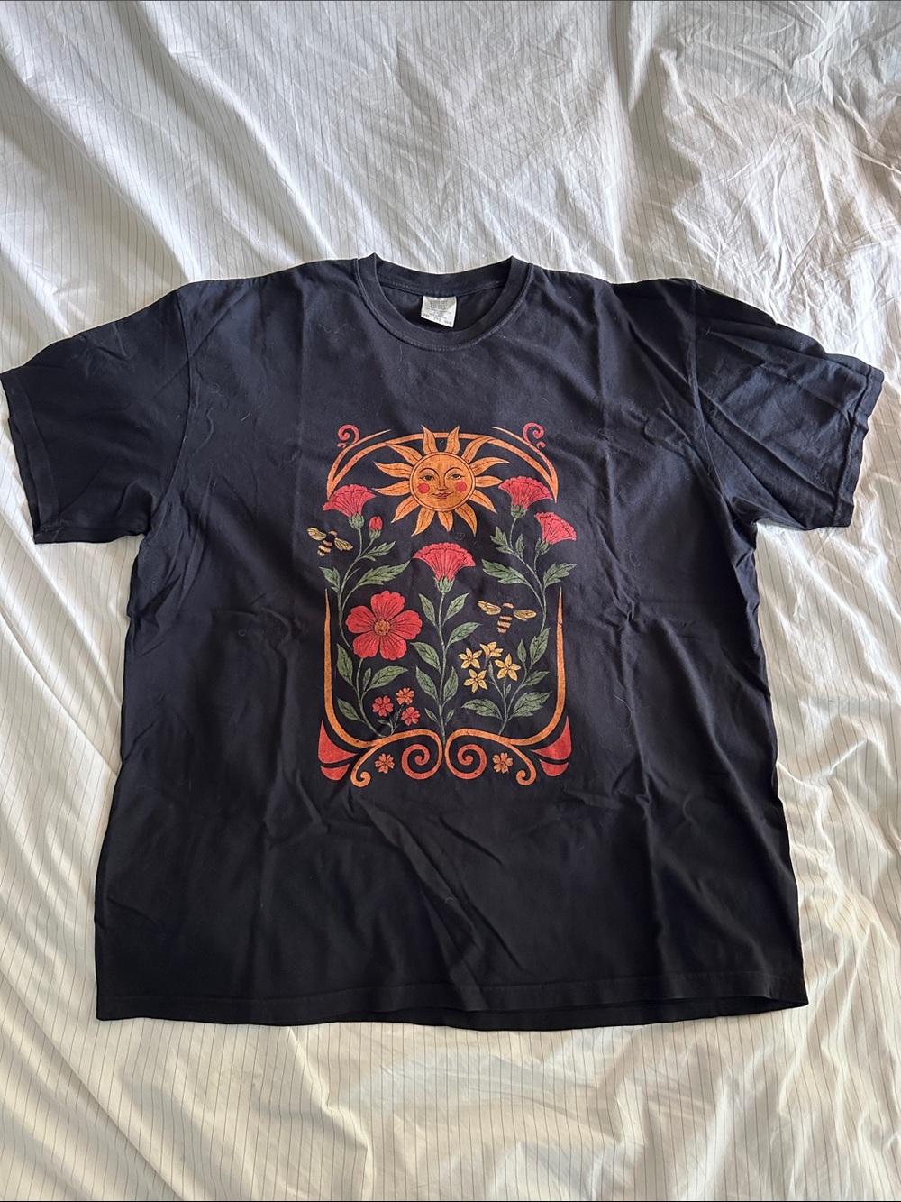 Comfort Colors - Black Graphic Tee with Sun & Floral Design - XXL